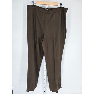 Anne Klein Women Olive High Rise Elastic Waist Casual Blended Fiber Pant Size 16